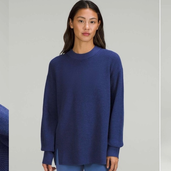 Lululemon Merino Wool-Blend Ribbed Crewneck Sweater Heathered Psychic - Picture 1 of 11